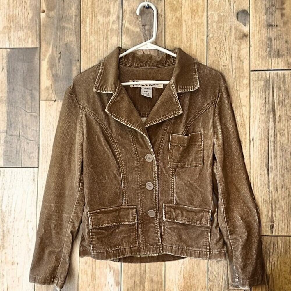 Z Cavaricci Womens S Tan Distressed Corduroy Button Up Vintage 1990s Jacket